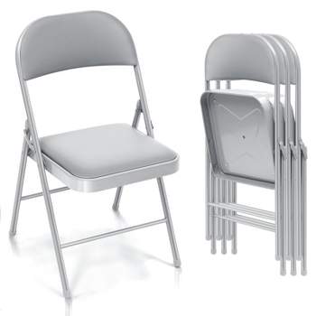 SKONYON Folding Chairs with Padded Seat Portable Vinyl Dining Chairs Set of 4 Versatile and Durable Gray