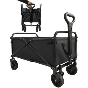 Bestier Collapsible Wagon Carts, Utility Beach Wagon for Outdoor Garden with Adjustable Handle, 65L Heavy-Duty Folding Wagon 180lbs Capacity, Black - 1 of 4
