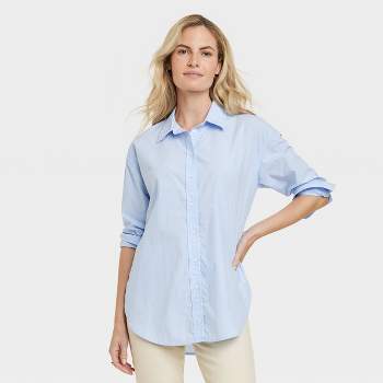 NECHOLOGY Tall T Shirts Women Women's Striped Button Down Shirts Casual  Long Sleeve Stylish Womens Petite Flannel Shirts Shirt Blue Small