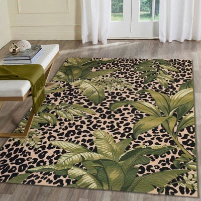 Safari Elegance Black and Beige Synthetic Indoor/Outdoor Rug - 3'3" x 4'11"