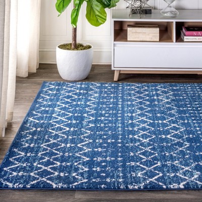 8' x 10' Blue and White Trellis Synthetic Area Rug