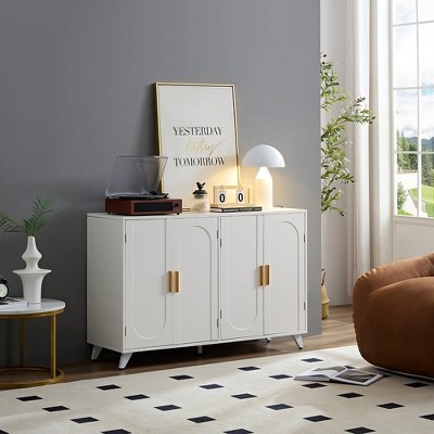 Resenkos Modern Buffet Sideboard Cabinet with Storage, Kitchen Storage Cabinets with Adjustable Shelves and 4 Carved Design Doors for Living Room,