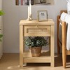 Bekrvio 18-Inch Boho Rattan Nightstand Set of 1/2, Bedside Table w/Drawer & Brass Knobs, Wood End Table w/Open Shelf for Bedroom/Living Room - 2 of 4