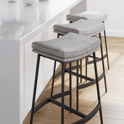 Feather Grey Upholstered Saddle Seat Backless Bar Stool