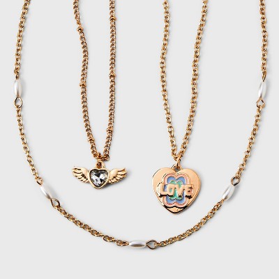 Girls' 3pk Mixed Layered Necklace Set with Rainbow and Smiley Face Charms -  Cat & Jack™