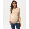 Clearlove Women’s Maternity Puff Sleeve Top Long Sleeve Round Neck Stretchy Ruched Side Pregnancy Shirt - 2 of 4