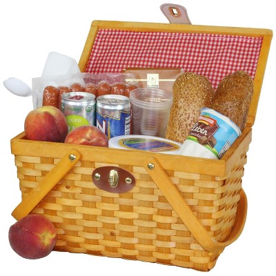 Vintiquewise Picnic Basket Gingham Lined with Folding Handles