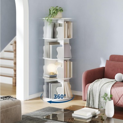 4 Tier Rotating Bookshelf Tower, 360°Revolving Bookcase, Vertical Floor Standing Display Rack, Narrow Bookshelf for Bedroom Living Room