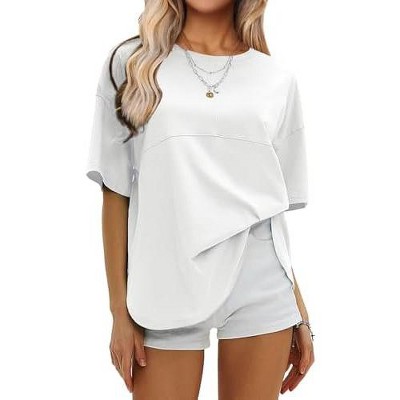 EXLURA Womens Summer Oversized T Shirts Crewneck Loose Workout Short Sleeve Blouse Tops 2025 Y2K Casual Athletic Basic Tee