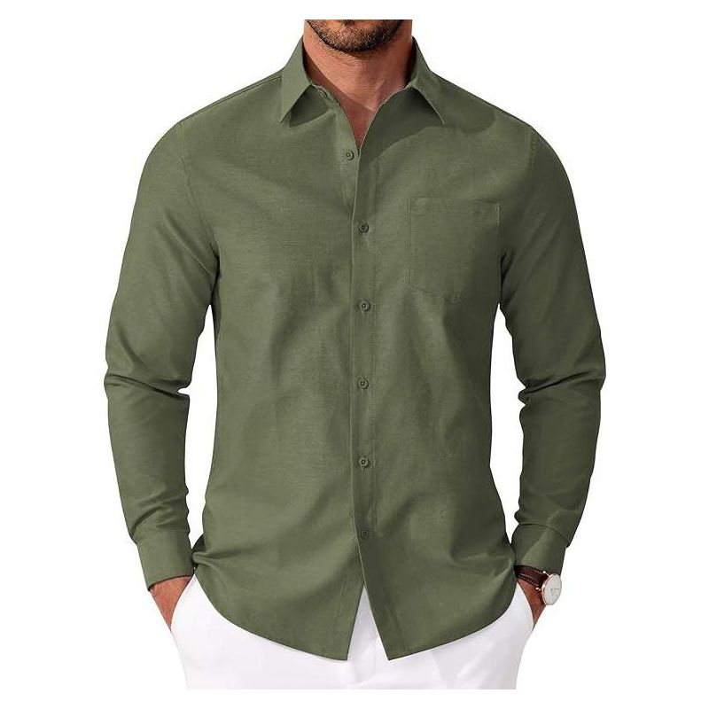 COOFANDY Mens Oxford Shirt Long Sleeve Casual Button Down Shirts Soild Dress Shirts with Pocket Army Green M