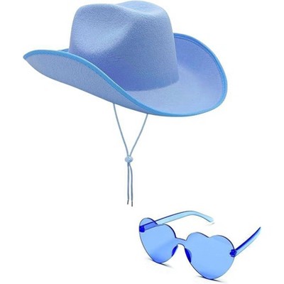 4E's Novelty Light Blue Cowboy Hat with Heart-Shaped Glasses – Perfect for Rodeo Parties and Festivals