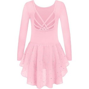 Arshiner Girls Long Sleeve Ballet Leotards with Shinny Skirts Criss-Cross Back Dance Dresses - 1 of 4