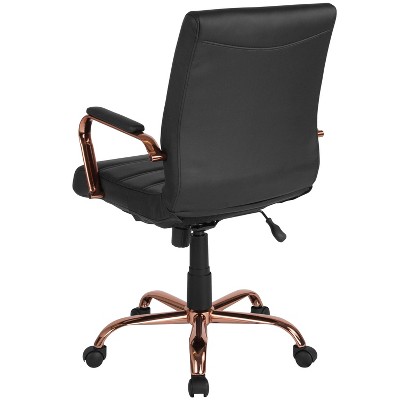 Mid-Back Black Faux Leather Office Chair with Rose Gold Accents