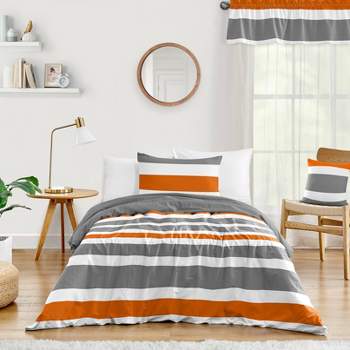 Gray & Orange Stripe Kids' Comforter Set (Twin) - Sweet Jojo Designs