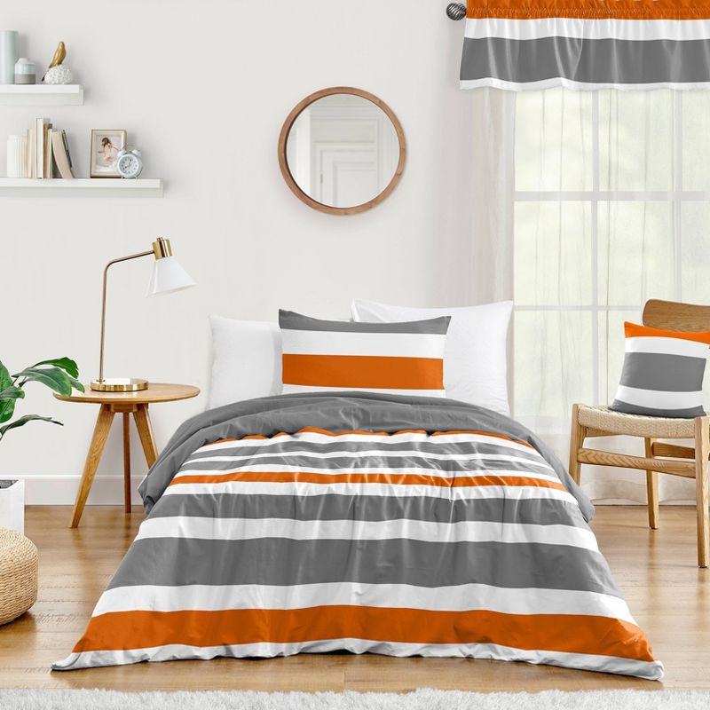 Gray &#38; Orange Stripe Kids&#39; Comforter Set (Twin) - Sweet Jojo Designs, 1 of 7