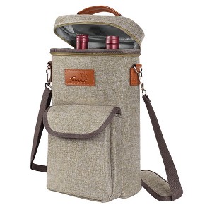 Tirrinia 2 Bottle Wine Gift Tote Carrier - Leakproof & Insulated with large pockets Wine Cooler Bag, Valentine's Day Gift for Wine Lover - 1 of 4