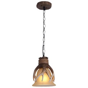 YIYIBYUS Brown Retro Resin Antler Pendant Light with Shade,1-Light - 1 of 4