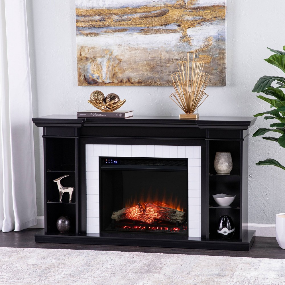 Photos - Electric Fireplace Layden Touch Screen  with Bookcase Black/White - Aiden L