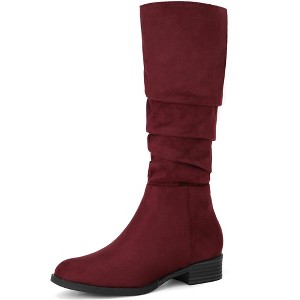 Allegra K Women's Round Toe Slouches Block Heels Knee High Sock Boots - 1 of 4