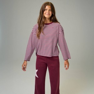 Pacsun Kids Girls' Long Sleeve Oversized Striped T-Shirt - Burgundy ...