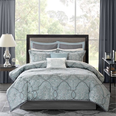 Blue Queen Cotton Jacquard 12-Piece Bedspread Set