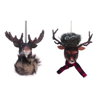 Transpac Glass 7 in. Multicolor Christmas Reindeer/Moose Ornament Set of 2