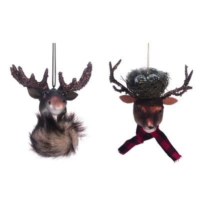 Transpac Glass 7 in. Multicolor Christmas Reindeer/Moose Ornament Set of 2