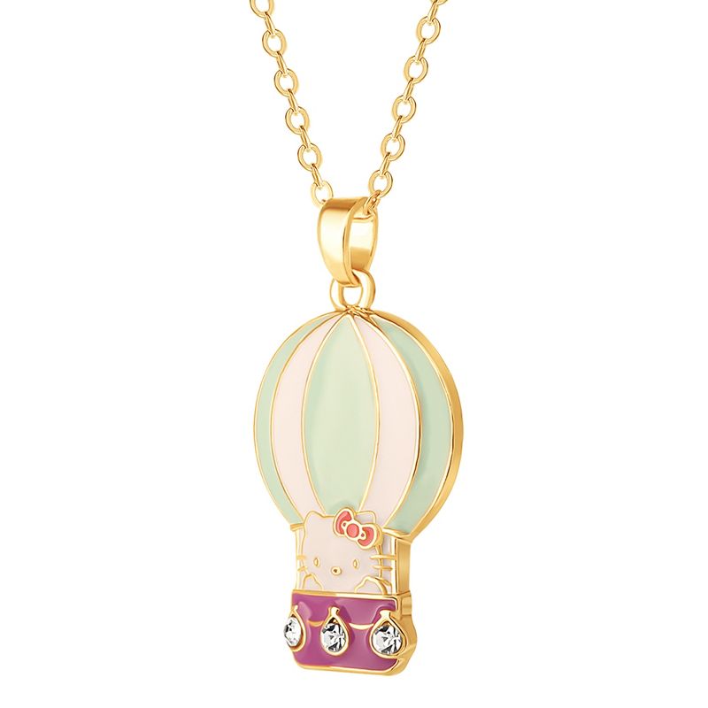 Sanrio Hello Kitty Brass Enamel and Clear Crystal 3D Hot Air Balloon Pendant, 16+ 2'' Chain, 1 of 5