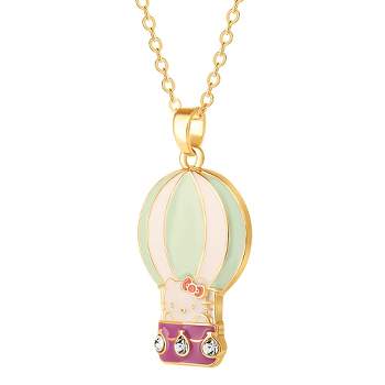 Sanrio Hello Kitty Brass Enamel and Clear Crystal 3D Hot Air Balloon Pendant, 16+ 2'' Chain