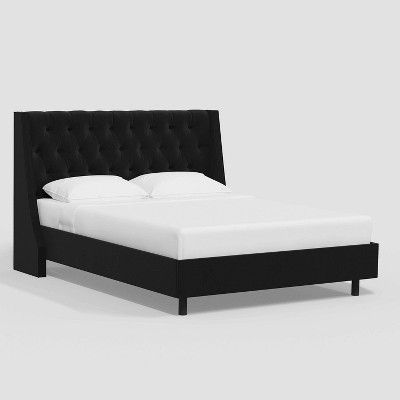 Twin Gilford Wingback Platform Bed in Velvet Black - Threshold™: Contemporary Upholstered, Pine Frame