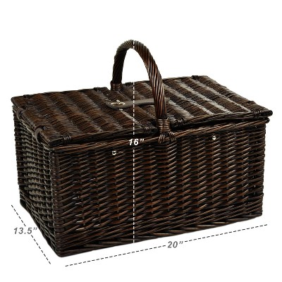 Handcrafted Brown Willow Picnic Basket with Blanket and Coffee Set