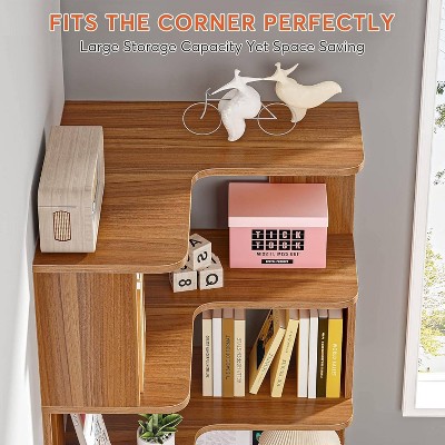 64.96" Brown Wood Grain 6-Tier Corner Bookshelf
