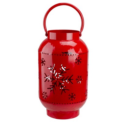 Northlight 10-Inch Red Snowflake Cutout Christmas Candle Lantern- Metal