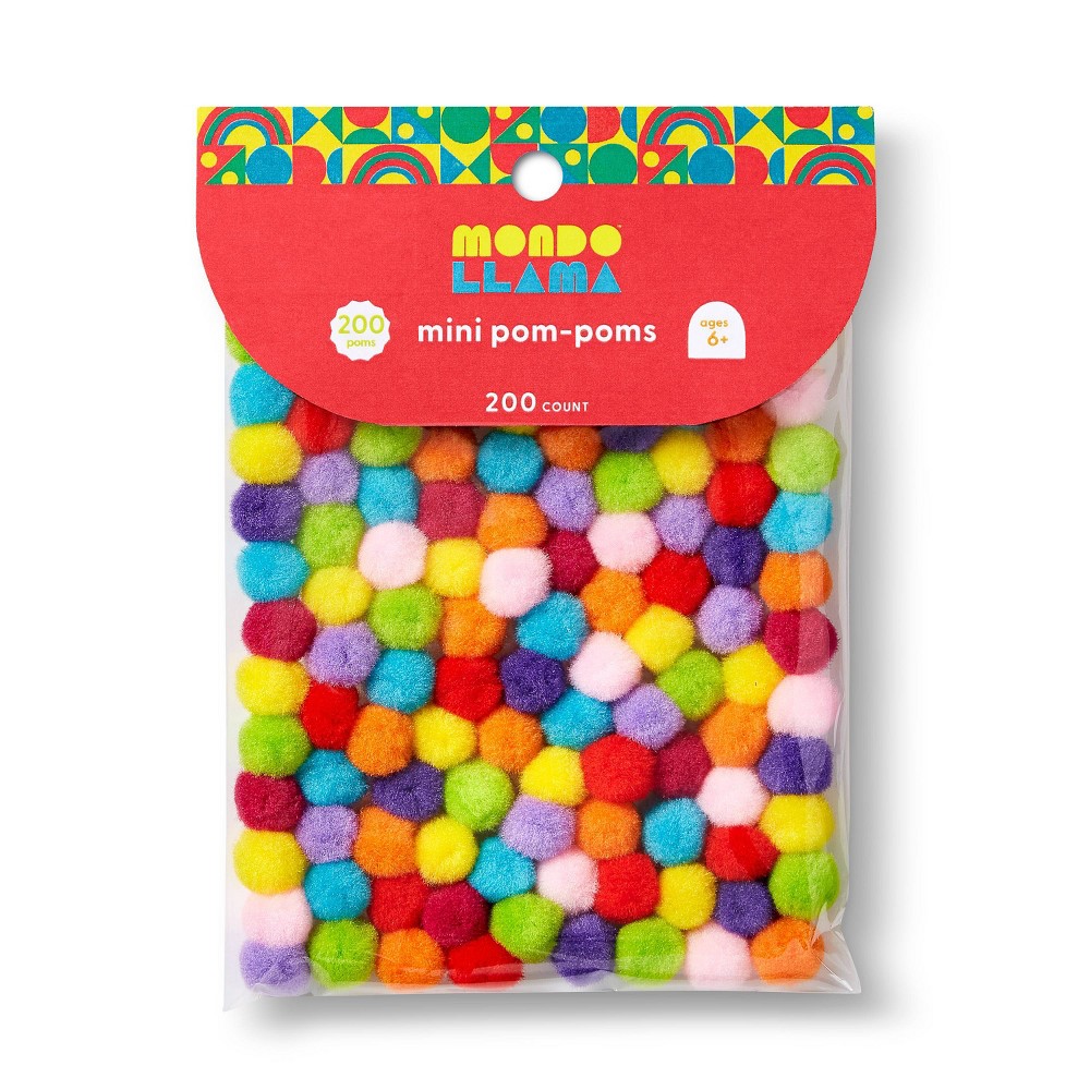 200ct Mini Pom-Poms - Mondo Llama™: Multicolor Craft Embellishments, Tiny Acrylic Poms, Ages 6+