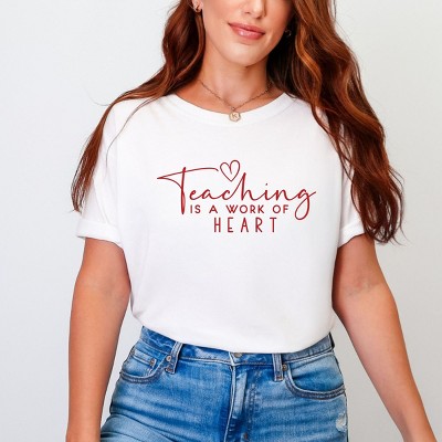 Simply Sage Market Teaching Is A Work Of Heart Garment Dyed Tee - L - White