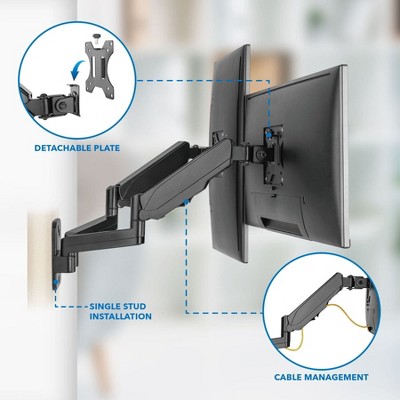 Dual Monitor Full-Motion Wall Mount with Gas Spring Lift