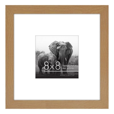Americanflat 8x8 Picture Frame in Oak - Displays 4x4 With Mat and 8x8 Without Mat - Composite Wood with Shatter Resistant Glass  and Tabletop