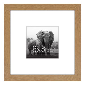 Americanflat 8x8 Picture Frame in Oak - Displays 4x4 With Mat and 8x8 Without Mat - Composite Wood with Shatter Resistant Glass  and Tabletop - 1 of 4