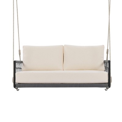 NAYSAYE Patio Swing Woven Rope Outdoor Swing Sofa with Cushions for Courtyard and Balcony Relaxation, Beige, 26.4"*20.1"*35.3"