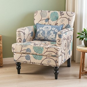 Tufted Diamond Stitch Club Chair with Nailhead Trim and Turned Birch Legs - 1 of 4