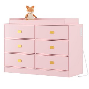 6 Drawer Baby Changing Table Dresser, Nursery Diaper Changing Station with Power Outlets, Changing Pad & Removable Top - 1 of 4