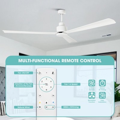 52" Matte White Ceiling Fan with Remote Control and Reversible Blade