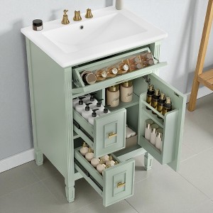 Mshliw 24" Freestanding Bathroom Vanity with Ceramic Sink, Flip Drawer & Adjustable Shelf, Solid Wood Frame, Faucet Not Included - 1 of 4