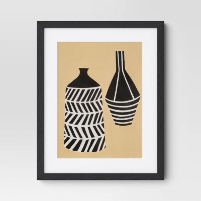 Set of 2 Black and Beige Framed Vase Art Prints