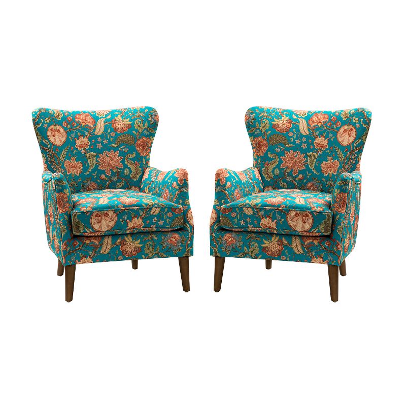 Set of 2 Nikolaus Comfy Living Room Armchair with Floral Fabric Pattern and Wingback | ARTFUL LIVING DESIGN, 1 of 11