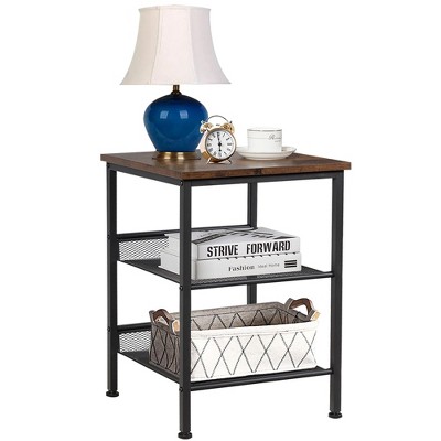 Rustic Brown 3-Tier Wood and Metal End Table