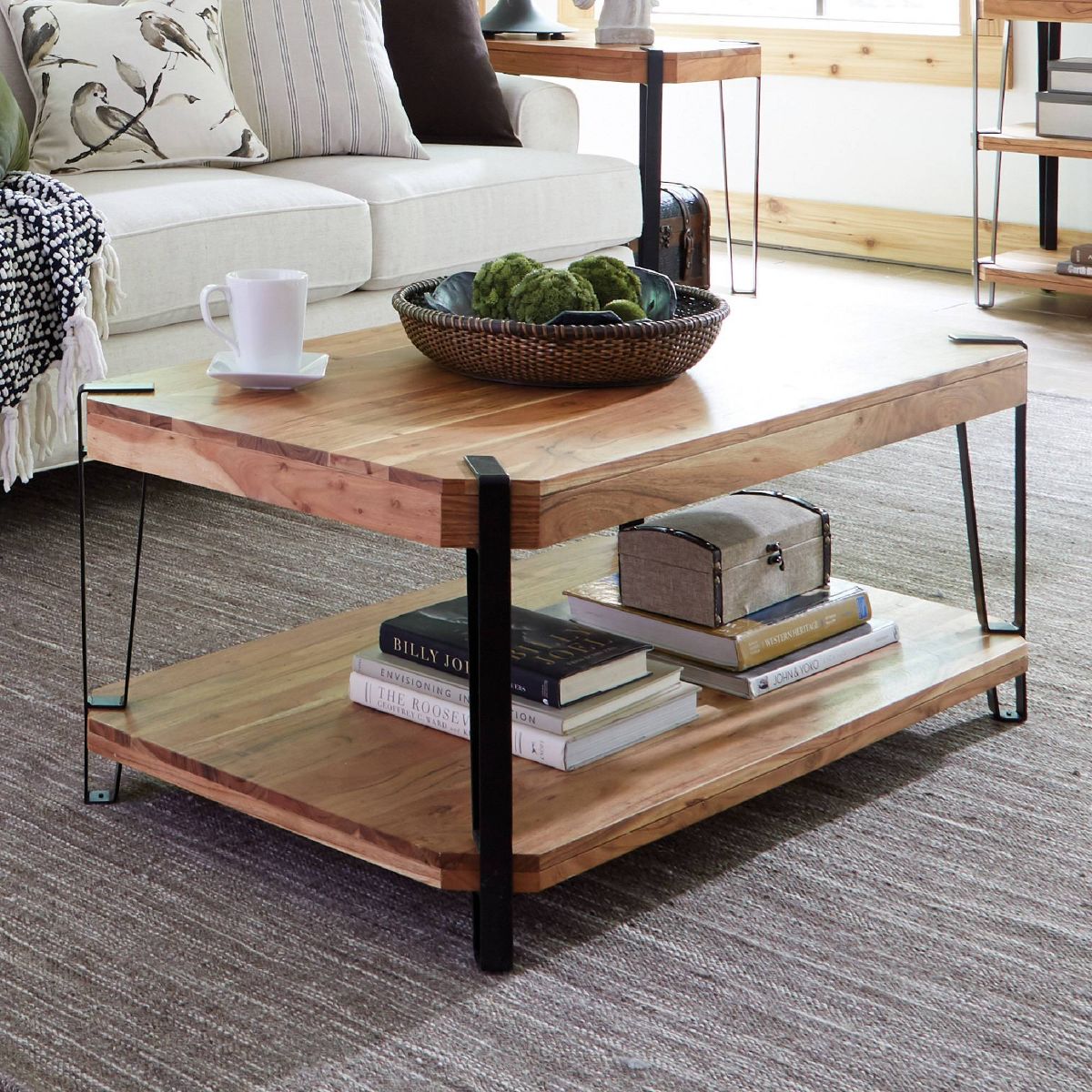 Alaterre Furniture Ryegate Live Edge Solid Wood Coffee Table Metal and Wood - thumbnail 3