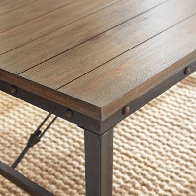 Riveted Antique Tobacco 48" Industrial Coffee Table with Plank-Effect Top
