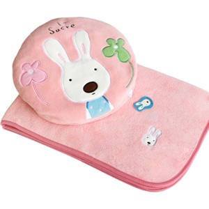 Slickblue Sugar Rabbit Blanket Pillow Cushion, 25.2x37, Zippered Travel Blanket, Bunny Design, Pink, Blue, Soft & Cozy - 1 of 2