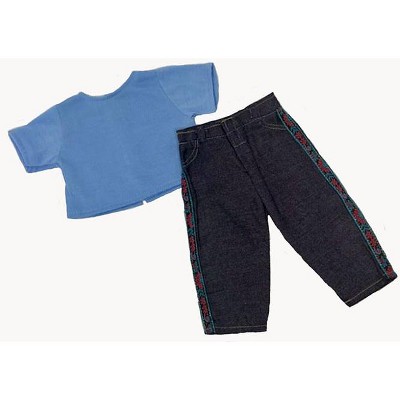 Doll Clothes Superstore Jeans With Embroidery Trim and T Shirt Fits 18 Inch Dolls